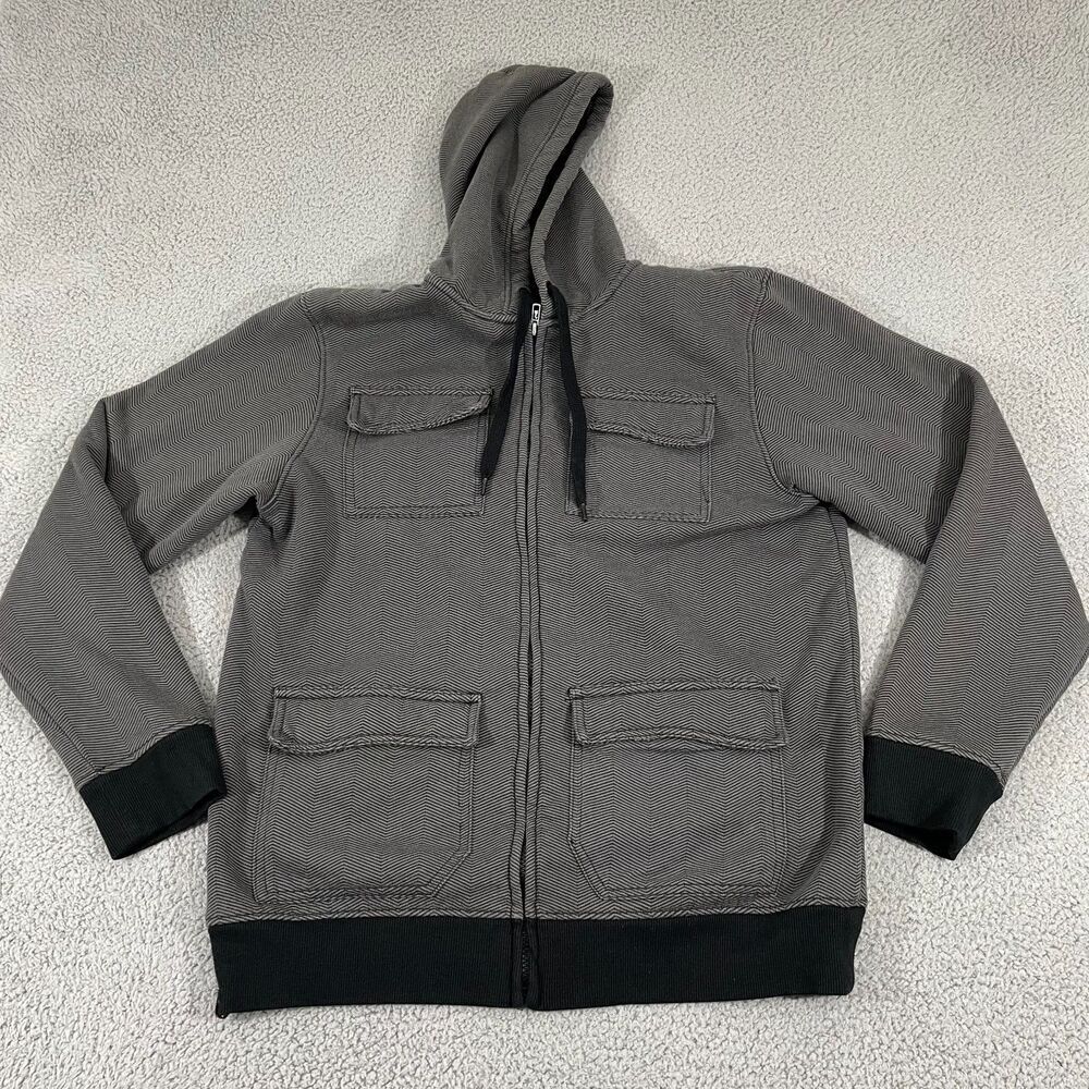 Hawk Fleece Lined Jacket Men L Gray‎ Cargo Skater Utility Hooded Full Zip